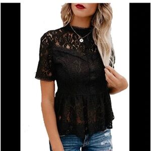 Tobrief Black Lace Peplum Top Size Large